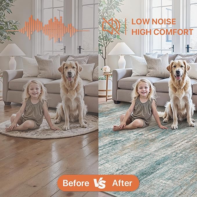 GENIMO Washable Area Rugs for Living Room Bedroom, 5X7 Modern Abstract Non Slip Rug, Low Pile Soft Contemporary Indoor Floor Carpet Cover for Dinning Room Kitchen, Teal/Grey