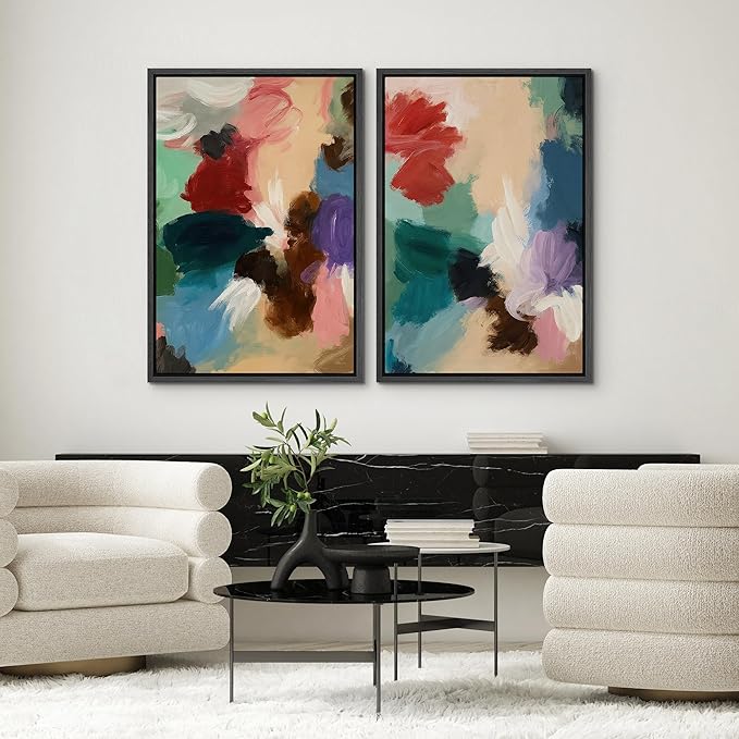 SIGNWIN Framed Wall Art Print Set Colorful Abstract Brushstroke Vibrant Illustrations Modern Art Rustic Relax/Calm Multicolor for Living Room, Bedroom, Office - 16"x24"x2 BLACK
