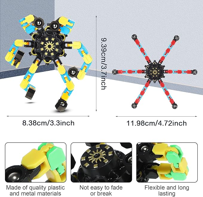 40 Pack Funny Sensory Fidget Toy Transformable Chain Robot Finger Toy DIY Deformation Robot Mechanical Spinners Stress Relief Autistic Gifts for Adult Teen Prize Stuffer Party Favor (Luminous)