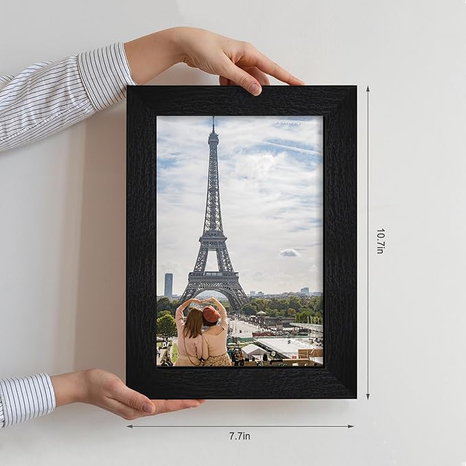 6x9 Picture Frame Set of 2, Made of Real Glass and Rustic Black Wooden Frame - 6 by 9 Photo for Wall or Tabletop Display