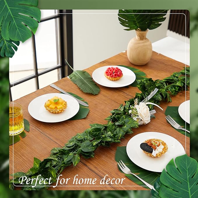 XunYee 24 Strands 165 ft Artificial Vines with Leaves Tropical Leaf Garland and 6 Style Fake Monstera Palm Leaves Decoration Faux Ivy Vines Bulk for Jungle Safari Baby Shower Plant Party Decoration