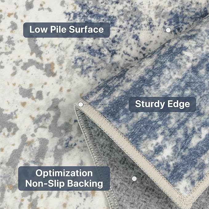 GENIMO 8x10 Washable Area Rugs for Living Room Bedroom, Modern Abstract Low Pile Soft Non Slip Rug, Contemporary Indoor Floor Carpet Cover for Dining Room Kitchen, Sky Blue