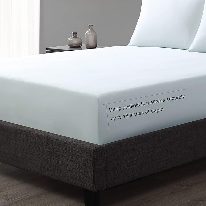 Vera Wang - King Sheet Set, Luxury Sateen Cotton Bedding, 800 Thread Count, Soft & Smooth Room Essentials (Pale Blue, King)