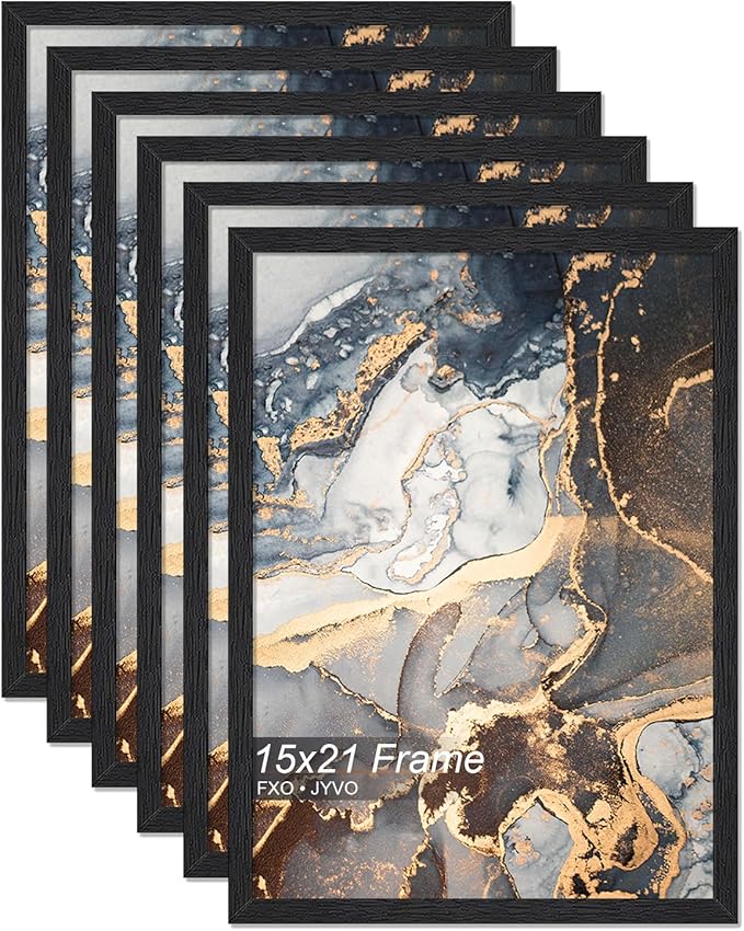 Engineered Wood 15x21 Picture Frame Set of 6, Black Frame for 15 x 21 Inch Picture Poster Photo, Light Weight 15 by 21 Frame with Wood-grain for Wall - 6 Pack/Black/15 x21