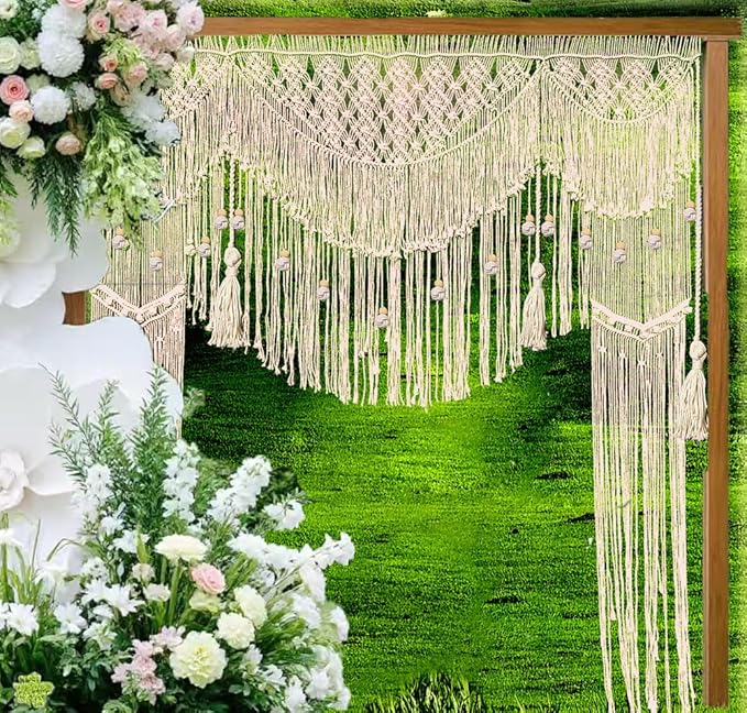 kiido Large Macrame Wedding Backdrop for Arbor/Arch Bohemian Wall Hanging Decor Boho Tapestry Doorway/Window Curtains Room Divider-Luxury (63" Wx74 H)