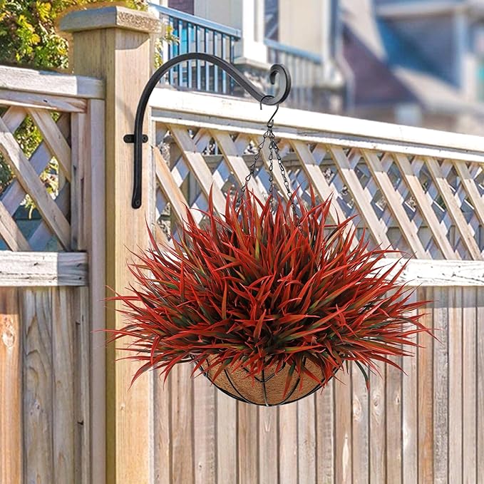 KHOYIME 2 Set Artificial Hanging Plants Basket for Outdoors Indoor, Faux Red Grass Baskets Fake Greenery Stems Planters UV Resistant Spring Summer Decor for Home Garden Porch Balcony Patio Yard