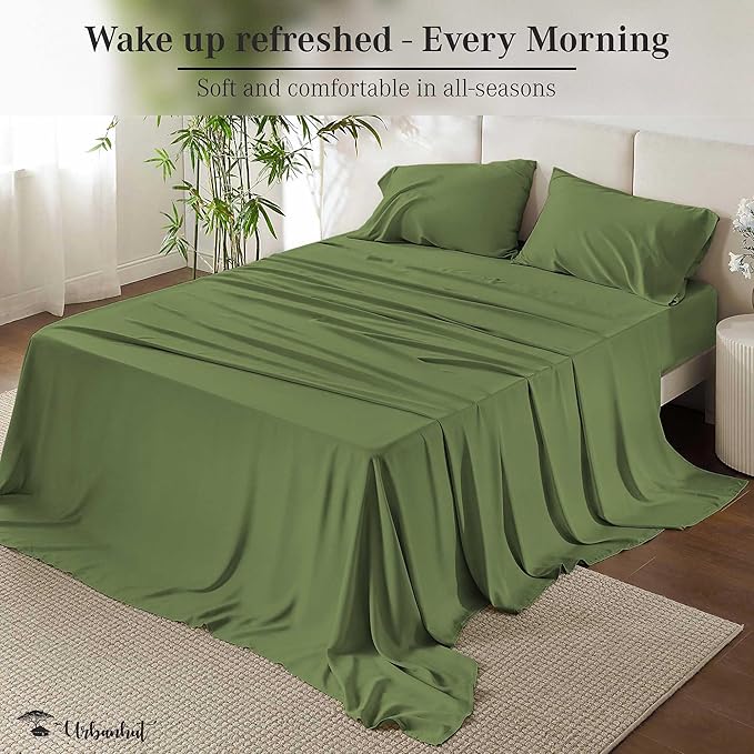 URBANHUT 700 Thread Count Egyptian Cotton Twin Sheets, 4Pc Sheet Set Soft Luxury Bed Sheets for Twin Size Bed, Sateen Weave Hotel Sheets, 14'' Elasticized Deep Pocket - Sage