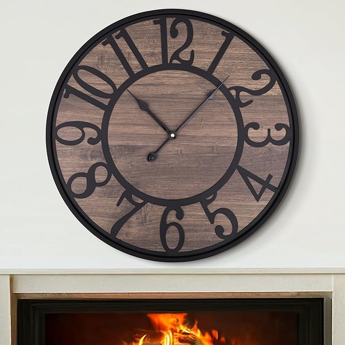 LEIKE Extra Large Wall Clock,Silent Little Ticking,Battery Operated Round Modern Wood Wall Clocks for Living Room, Bedroom,Farmhouse,Office Vintage Big Home Decor-32 Inch/80CM-Black-Arabic Number