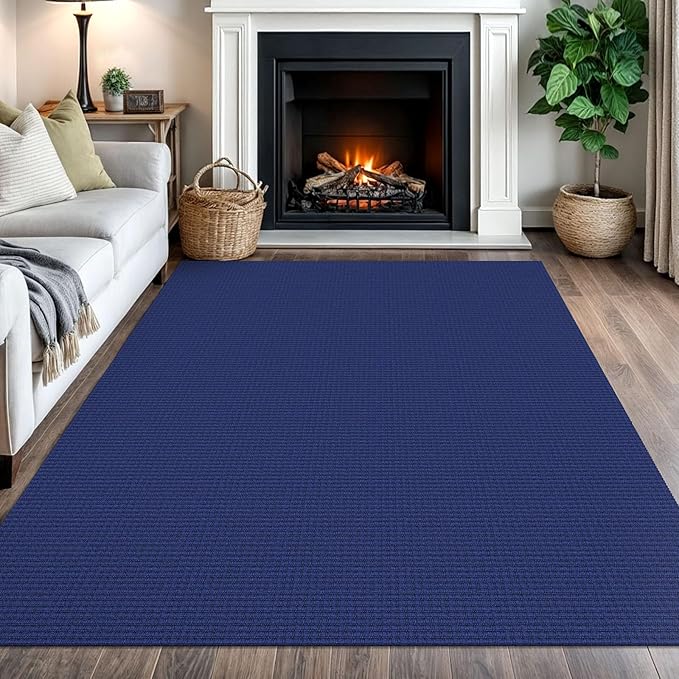 IOHOUZE Washable Area Rug 5x7 Non Slip Rugs for Living Room, Dining Room Rugs Bedroom Rug, Woven Braided Indoor Floor Carpet for Living Room Nursery, Royal Blue/Navy