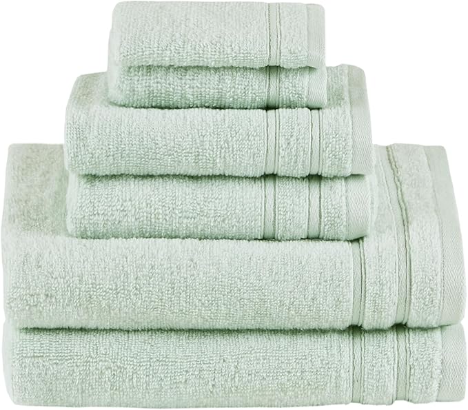Comfort Spaces Luxury Bath Set - 6 Pieces (2 Bath Towels, 2 Hand Towels, 2 Washcloths) - 100% Cotton, Quick-Dry - Lightweight, Soft Seafoam Green