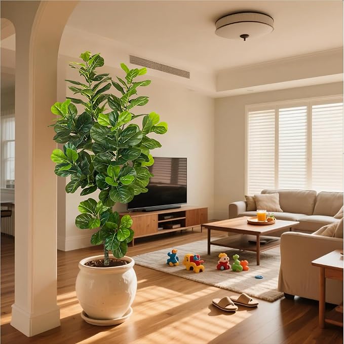 Worth Garden 74.8in Artificial Fiddle Leaf Fig Tree 6.2ft Tall Fake Plant with Pot, Indoor Outdoor Greenery for Home Office Living Room Bedroom Decoration