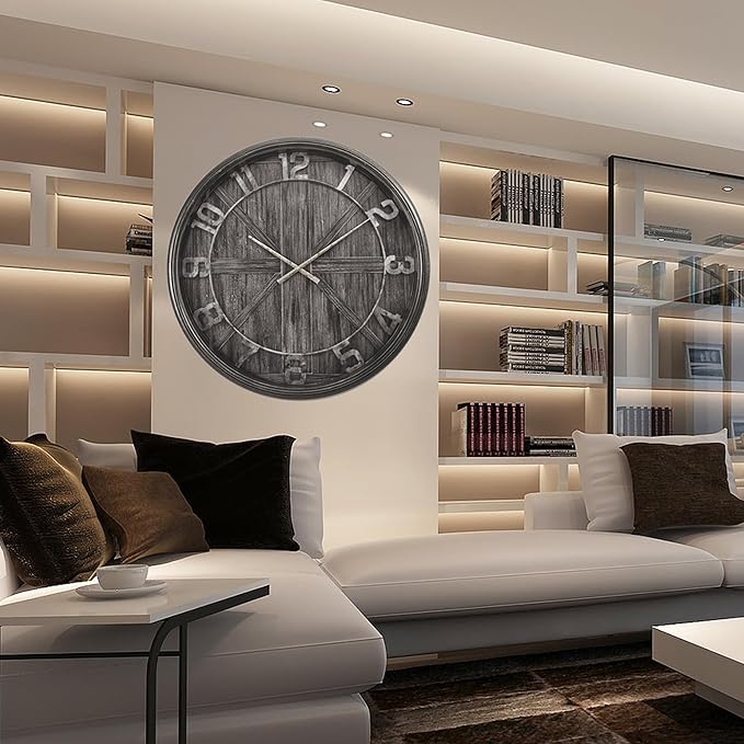 Extra Large Wall Clock, 30 Inch, Dark Grey, Silent Non-Ticking Quartz Movement, Battery Operated, Decorative Roman Numeral, Stylish Clock Living Room, Office, Home Decor