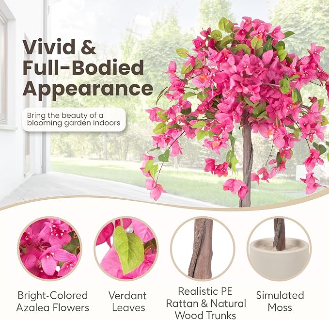 Romantic Season 4F Artificial Bougainvillea Tree, Faux Silk Bougainvillea Plant with Pot for Indoor Outdoor Decor, Tall Fake Tropical Tree for Home, Office, Patio, Balcony, Wedding Decoration