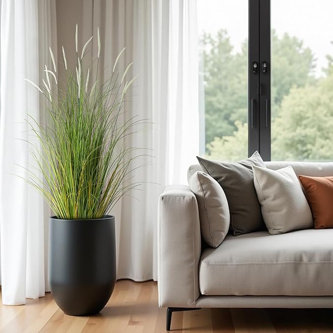 KOL 4ft 2-Pack Artificial Cattail Reed Grass, 47.2’’ Artificial Indoor Outdoor Fake Onion Grass Plant, Home Office Wedding Decorative Potted Plant, Faux Floor Greenery, Housewarming Gift, White
