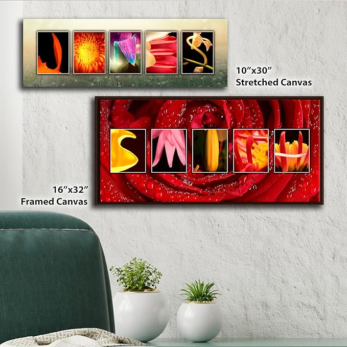 Personal-Prints FLORAL or Flower Personalized Name Art Décor Gift | Customized Flower Name Art Present for Mom, Mother, Grandma, Grandmother, or to Decorate (16"x32" Float Framed Canvas)