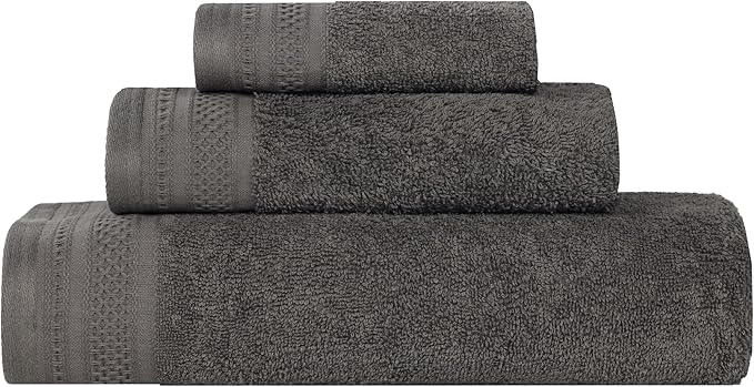 Superior Honeycomb Cotton Medium Weight Towels, for Guest Bath, Master Bathroom, Shower, Quick Dry, Adults, Home Essentials, Textured Waffle Border, Assorted Towel Set, 3 Piece Towel Set, Gunmetal