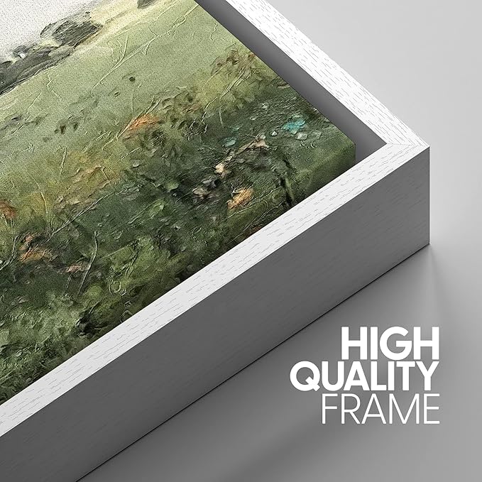 SIGNWIN Framed Canvas Print Wall Art Set Green Pasture Countryside Flower Field Nature Abstract Illustrations Modern Art Decorative Nordic Rustic for Living Room, Bedroom, Office - 24"x36"x3 White