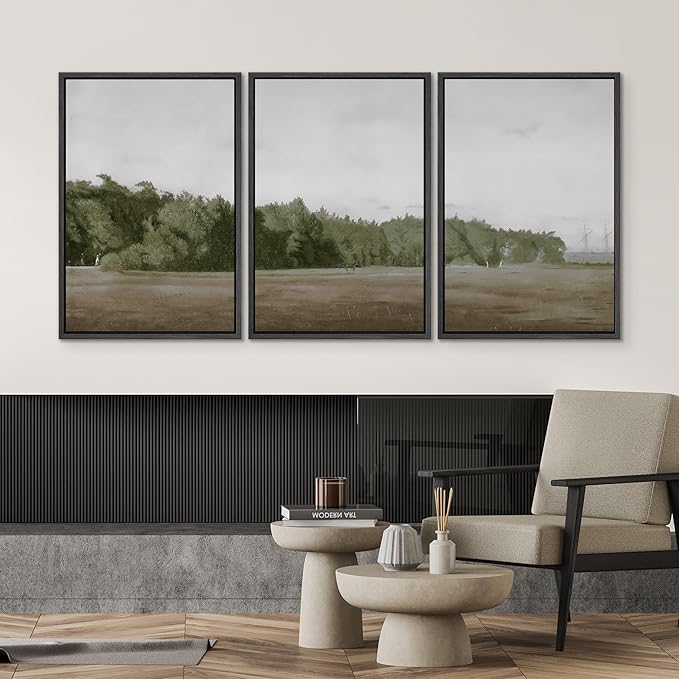 SIGNWIN Framed Canvas Print Wall Art Set Cloudy Sky Over Green Forest Clearing Nature Wilderness Illustrations Modern Art Chic Landscape for Living Room, Bedroom, Office - 24"x36"x3 Black