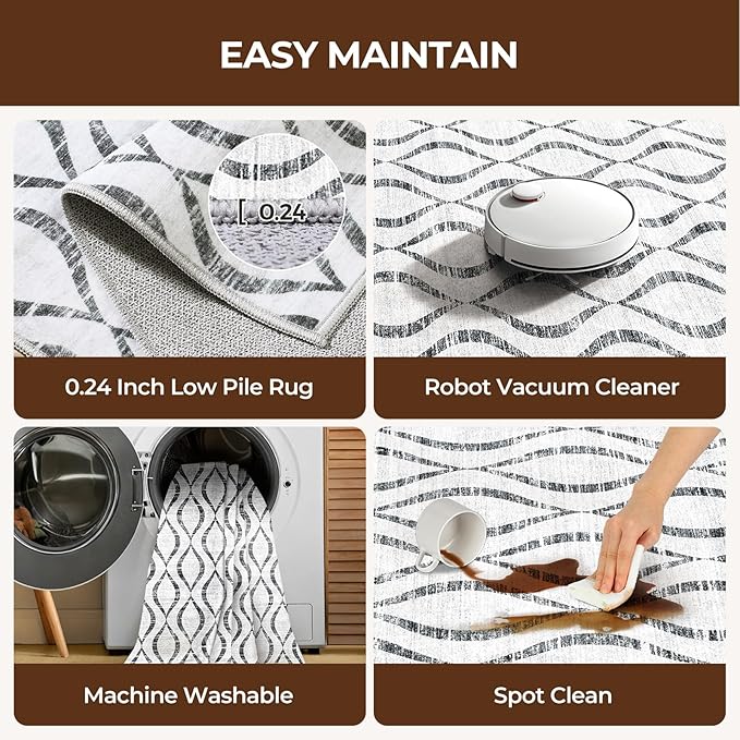 WITSHOCK Area Rugs for Living Room 5x8: Washable Non-Slip Soft Geometric Large Indoor Rug for Bedroom Dining Room, Low Pile Boho Pattern Carpet for Nursery Playroom Decor, Kid & Pet Friendly, Grey