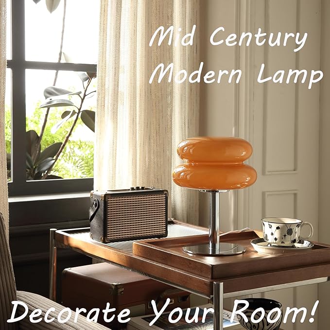 Mushroom Lamp for Bedroom,Mid Century Modern Lamp for Nightstand, Dimmable Retro Egg Tart Bedside Small Lamps,Unique Home Mushroom Decor Aesthetic Cute Table Lamps for Living Room (Copper)