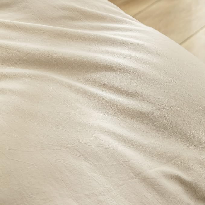 BESTOUCH Duvet Cover Set 100% Washed Cotton Linen Feel Super Soft Comfortable Chic Lightweight 3 PCs Home Bedding Set Solid Almond Milk Grey Super King Plus