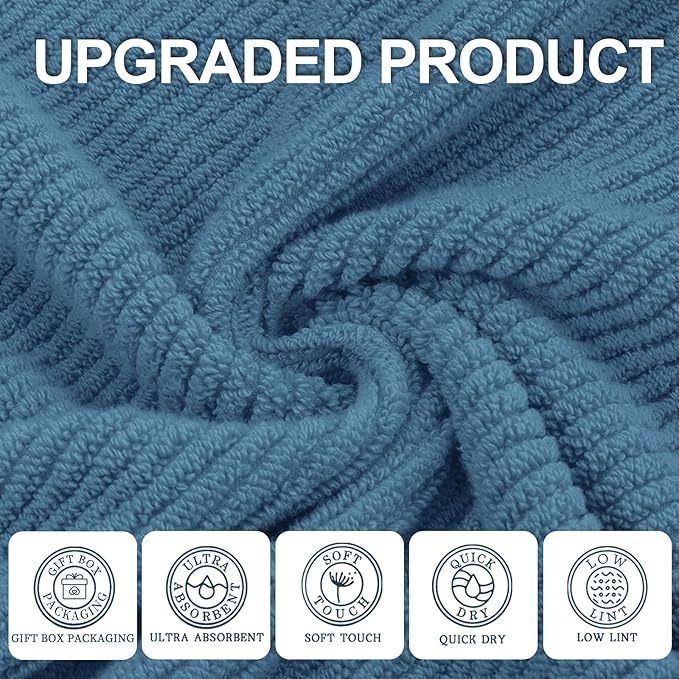 Bathroom Hand Towels 13" x 13" - 100% Cotton | Lightweight | Thick | Quick Dry | Soft | Absorbent, Wash Cloths for Your Face and Body, Wash Cloths for Showering, Bathroom Essentials, Dark Blue