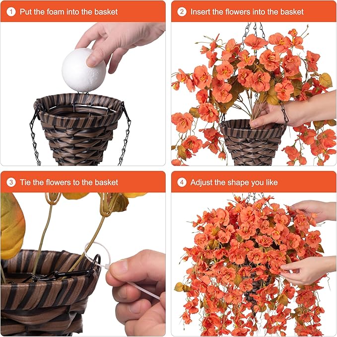 Ivydale Fall Artificial Hanging Flowers with Basket for Outdoors Decoration, Realistic Fake Hibiscus Vines Faux Plants Silk Flowers for Planters Outside Home Patio Porch Balcony, Fall Orange