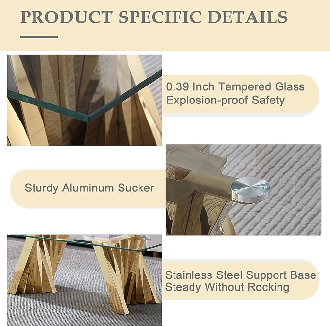 Glass 2 Piece Living Room Table Sets,2-Piece Table Set Includes Glass Coffee Table and End Tables with Stainless Steel Frame,Modern Coffee Table Set of 2 for Living Room