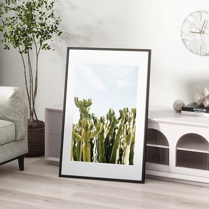24x30 inch Metal Poster Frame - 24 x 30 Thin Aluminum Picture Frames Matted for 18x24 Photos, Artworks, Prints, Puzzle - High Definition Plexiglass - Vertical and Horizontal Display - Wall Hook Hanging Hardware Included - Black, Set of 1