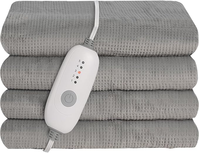 Electric Heated Blanket 72" x 84" Full Size Milk Fiber Heated Blanket, 4 Heating Levels & 10 Hours Auto-Off, Cozy and Warm - Grey