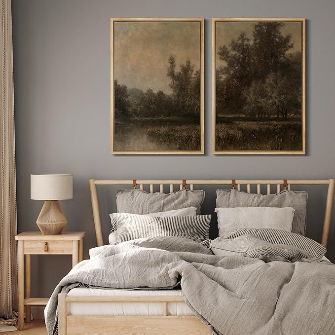 MUDECOR Framed Canvas Print Wall Art Wildflower Meadow Romantic Impressionist Floral Landscape Illustrations Modern Art Decorative Bohemian Chic for Living Room, Bedroom, Office - 24"x36"x2 Natural