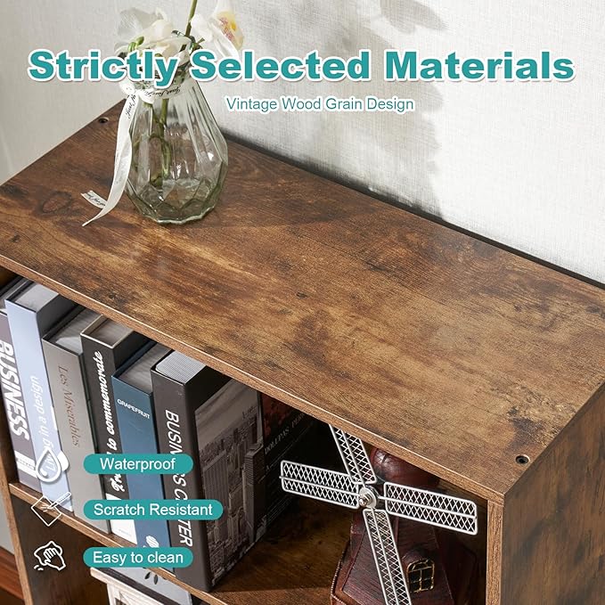 6-Tier Book Shelf, Floor Standing Open Bookcase, Wooden Display Storage Shelves with Anti-Tipping Device, 71" Tall Bookshelf for Bedroom, Living Room and Office, Brown