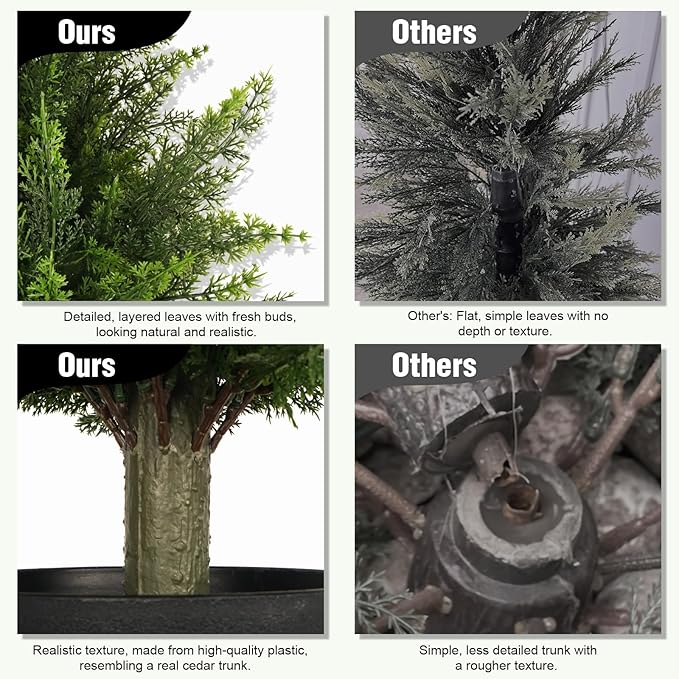 3FT Artificial Cedar Topiary Trees (2 Pack) - UV Resistant Fake Evergreen Shrubs with Extra Dense Foliage, Realistic Potted Faux Plants for Front Porch & Garden Decor