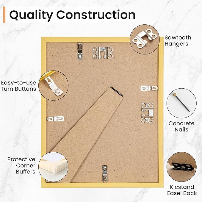 8x10 inch Picture Frame, 8x10 Photo Frames with 5x7 Removable Mat - High Definition Plexiglass - Vertical and Horizontal Display - Wall Hanging Frame - Gold, 12 Pack