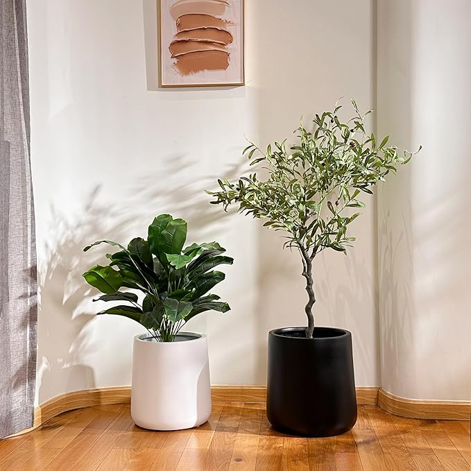 13" H x 12.6" D Conico Fiberstone Round Planter with Drainage Hole, Smooth Finishes, Weather Resistant for Indoor and Outdoor Use, Included 2 Extra Coco Mats (Taupe, 10" Pot Opening)