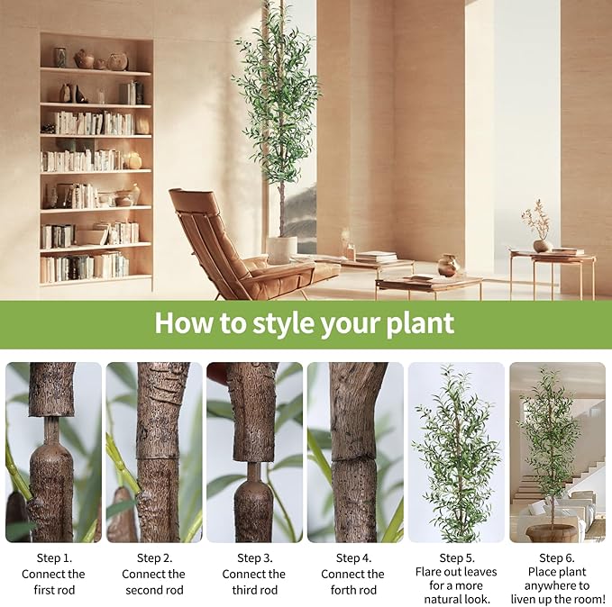Faux Olive Tree 8FT，Olive Trees Artificial Outdoor Trunk and Realistic 1574 Leaves and 48 Fruits 8 Feet(96in) Fake Olive Tree for Modern Home Decor Indoor 2Pack