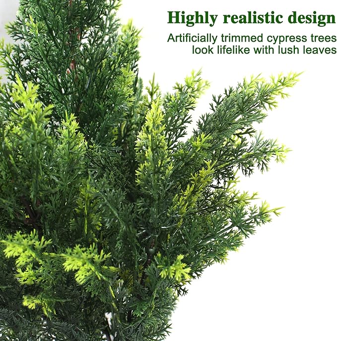 Set of 2 Pack Large Artificial Plants Cypress Topiary Tree, 39" Tall Outdoor Simulated Bushes UV Resistant with Ground Spike, Faux Cedar Shrubs for Outside, Front Porch, Home Garden Decor