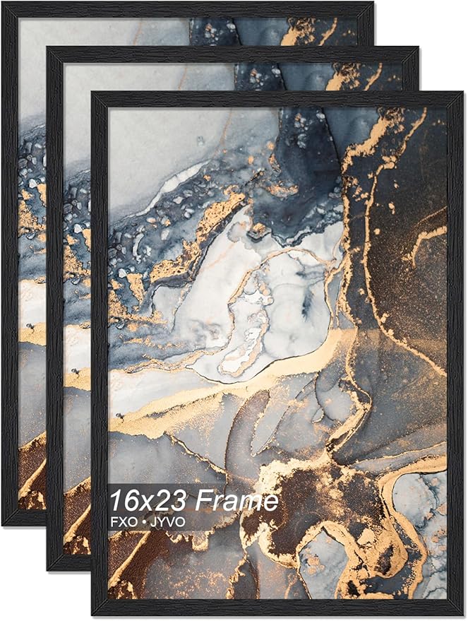 Engineered Wood 16x23 Picture Frame Set of 3, Black Frame for 16 x 23 Inch Picture Poster Photo, Light Weight 16 by 23 Frame with Wood-grain for Wall - 3 Pack/Black/16 x23