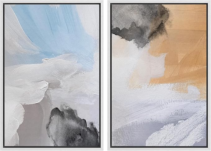 MUDECOR Framed Canvas Print Wall Art Abstract Blue Skies and Earth Tones Illustrations Modern Art Decorative Bohemian Colorful Chic for Living Room, Bedroom, Office - 16"x24"x2 WHITE