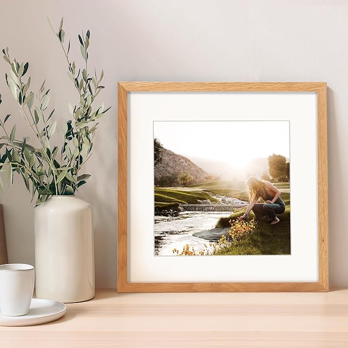 12x12 Picture Frame, Solid Oak Wood 12"x12" Photo Frame for Wall, 12 x 12 Frame Matted to 8 x 8, Square 12x12 Frame, Tempered Real Glass, 12 x 12 Collage Gallery Frames - Natural Oak Color, 1 Pack