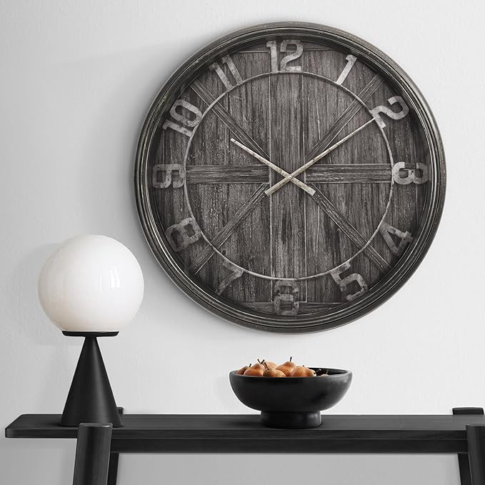 Extra Large Wall Clock, 30 Inch, Dark Grey, Silent Non-Ticking Quartz Movement, Battery Operated, Decorative Roman Numeral, Stylish Clock Living Room, Office, Home Decor