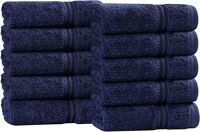 Superior Egyptian Cotton Face Towel/Washcloth Set, Small Towels for Home Bathroom, Master, Guest Bath, Decor Essentials, Quick Dry, Absorbent, Spa, Hotel, Resort, Adult, Kids, Set of 10, Navy Blue