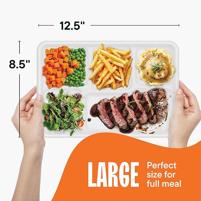 100% Compostable, Large 5 Compartment, Disposable Tray [125-Pack] - [12.5 Inch] Heavy Duty Biodegradable Bagasse Sectional Lunch Trays + Dividers - Divided Platter - (PFAS Free) (BPA Certified)