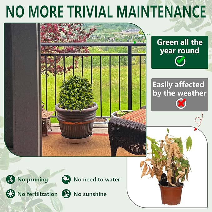 Fake Shrubs Outdoors UV Resistant Faux Plants Topiary Trees Set of 2-27.5'' Artificial Bushes Boxwood Balls Greenery with Ground Spikes for Front Porch, Fake Evergreen Plants Outdoor Decor