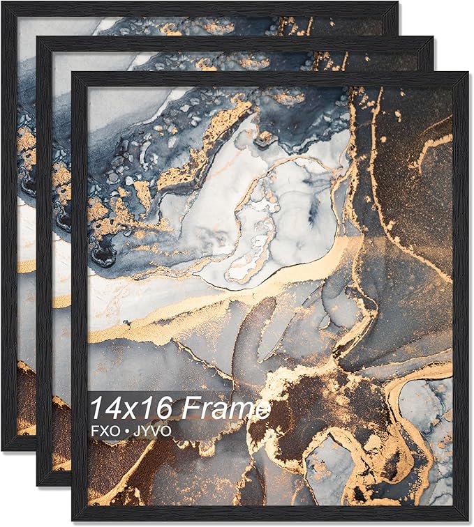 Engineered Wood 14x16 Picture Frame Set of 3, Black Frame for 14 x 16 Inch Picture Poster Photo, Light Weight 14 by 16 Frame with Wood-grain for Wall - 3 Pack/Black/14 x16