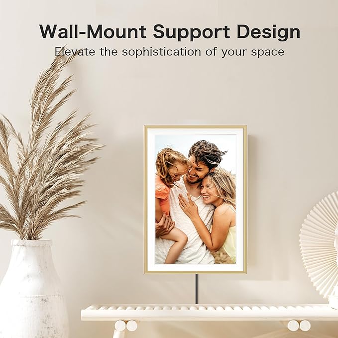 Digital Picture Frame, 15.6 inch Large Digital Photo Frame WiFi, 32GB Capacity, 1920 * 1080 IPS FHD Touch Screen, Electronic Frame Slideshow, Tabletop&Wall-Mounted, Gifts for Mom, Women, Golden