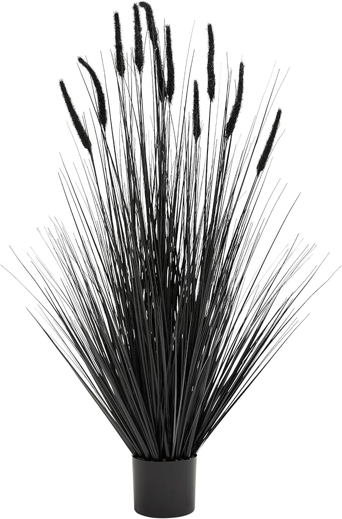 KOL Artificial 5ft Horsetail Reed Grass, 59in Tall Artificial Indoor Outdoor Fake Grass Plant, Home Office Décor Artificial Dogtail Grass in Pot Faux Plants Greenery, Wedding Decor - Black
