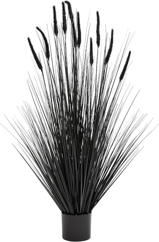 KOL Artificial 5ft Horsetail Reed Grass, 59in Tall Artificial Indoor Outdoor Fake Grass Plant, Home Office Décor Artificial Dogtail Grass in Pot Faux Plants Greenery, Wedding Decor - Black