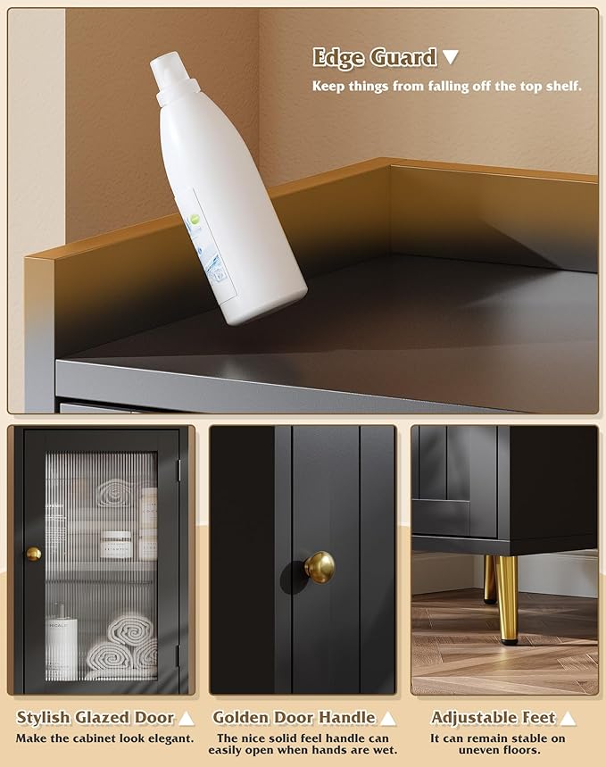69'' Tall Bathroom Storage Cabinet with 2 Adjustable Shelves, Black 6 Tier Narrow Bathroom Cabinet with 2 Doors, Slim Linen Cabinets for Brathroom,Home Office,Wood