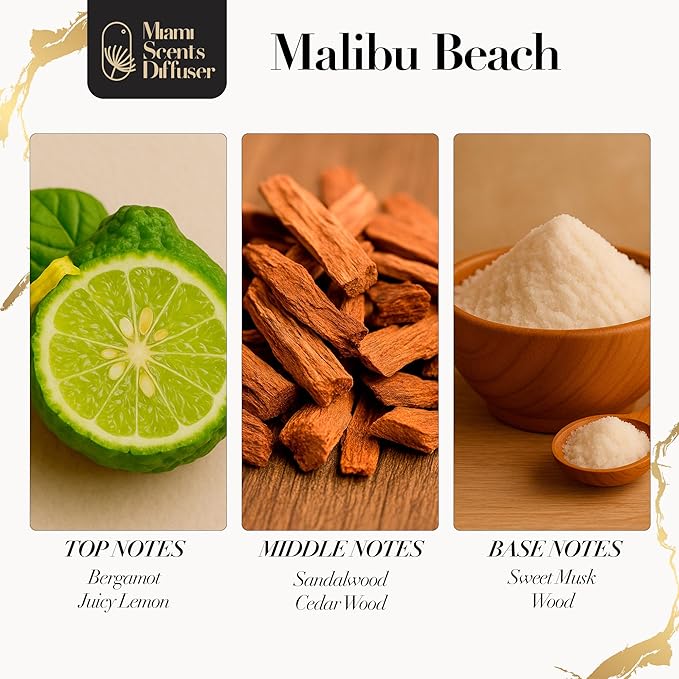 Malibu Beach Scent Inspired by Four Seasons Hotel 4 Fl Oz - 120 ml Essential Oils Aroma for Home Office Diffuser Luxury Fragance Refill Aromatherapy Fresh Blend of Bergamot, Sweet Musk and Sandalwood.